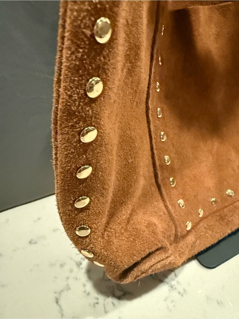 Tan Suede Studded Shoulder Hobo Bag - Unbranded - Picture 2 of 16